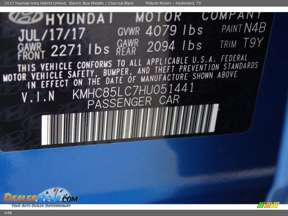 Hyundai Color Code N4B Electric Blue Metallic