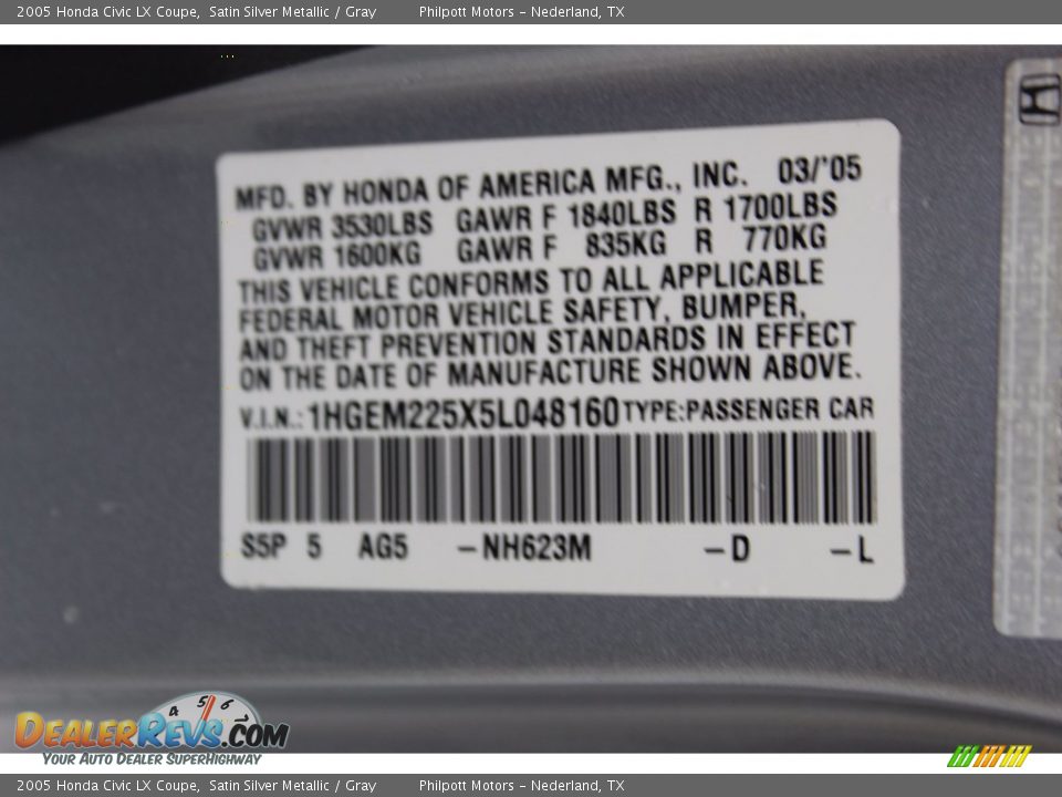 2005 Honda Civic LX Coupe Satin Silver Metallic / Gray Photo #24