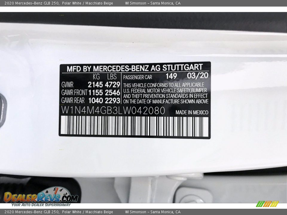 2020 Mercedes-Benz GLB 250 Polar White / Macchiato Beige Photo #11