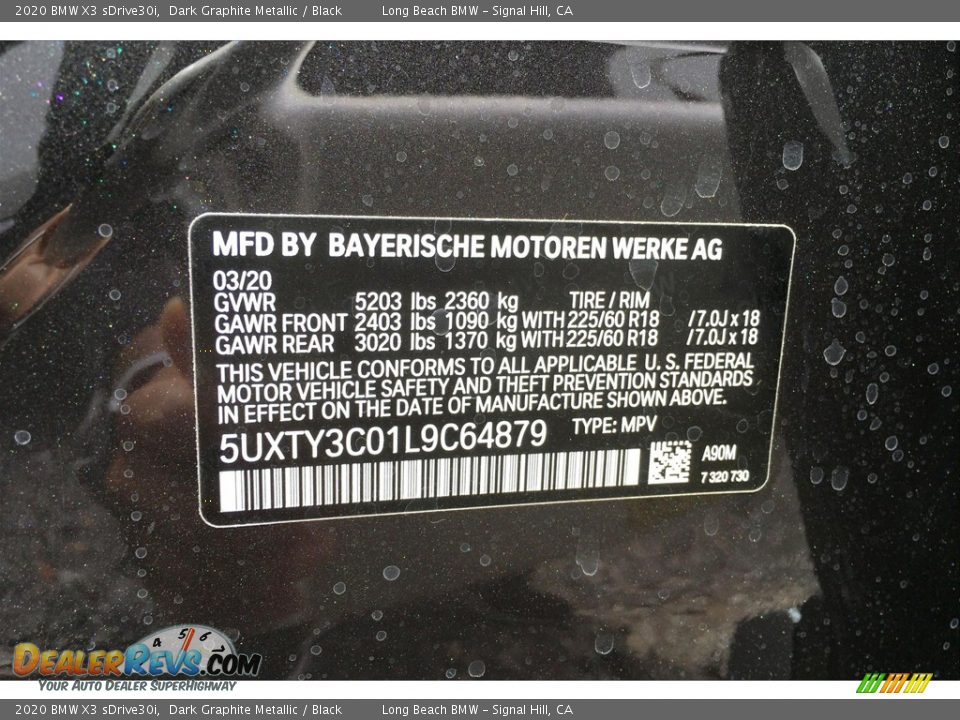 2020 BMW X3 sDrive30i Dark Graphite Metallic / Black Photo #18