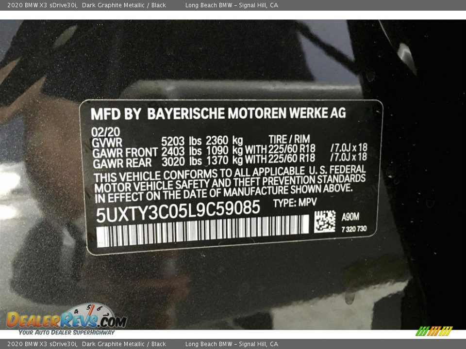 2020 BMW X3 sDrive30i Dark Graphite Metallic / Black Photo #18