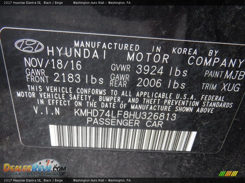 2017 Hyundai Elantra SE Black / Beige Photo #26
