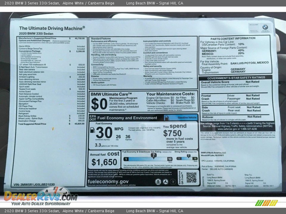 2020 BMW 3 Series 330i Sedan Alpine White / Canberra Beige Photo #17