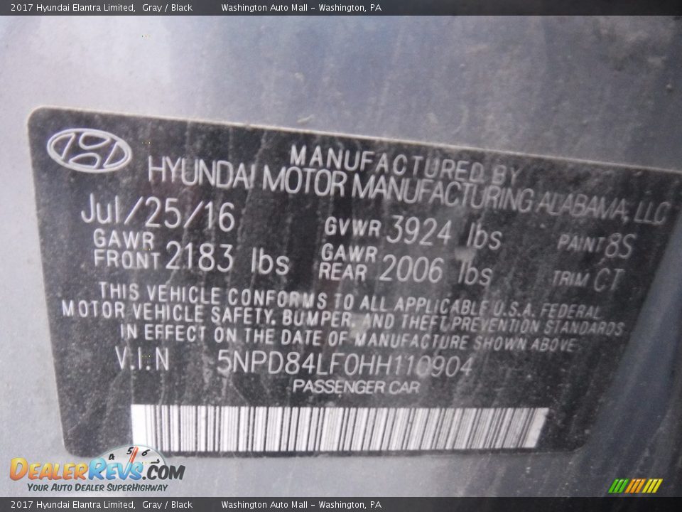 2017 Hyundai Elantra Limited Gray / Black Photo #17