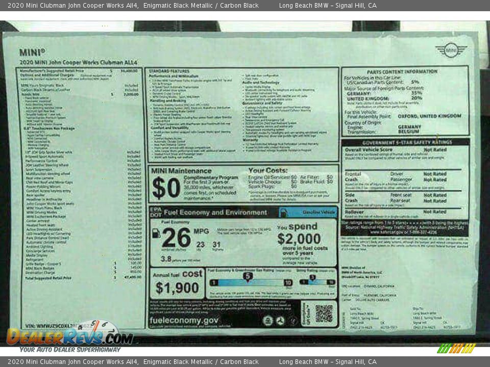 2020 Mini Clubman John Cooper Works All4 Window Sticker Photo #17