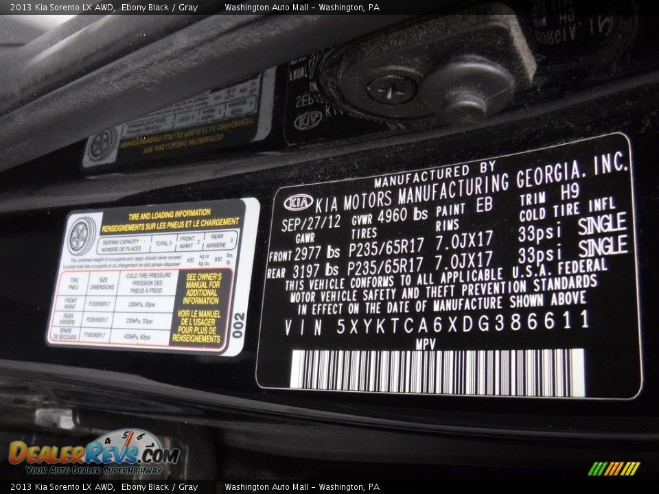 2013 Kia Sorento LX AWD Ebony Black / Gray Photo #24