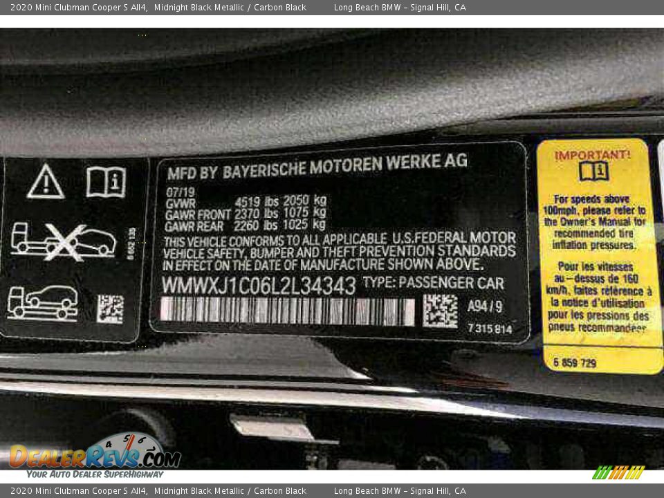 2020 Mini Clubman Cooper S All4 Midnight Black Metallic / Carbon Black Photo #11