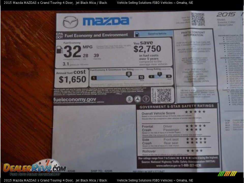 2015 Mazda MAZDA3 s Grand Touring 4 Door Window Sticker Photo #18