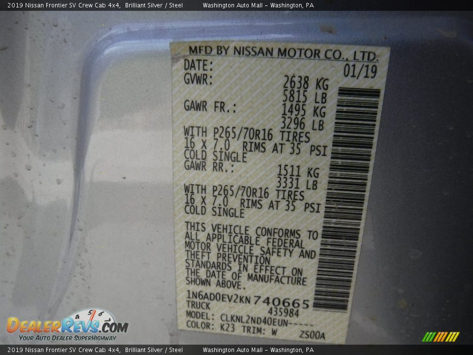 2019 Nissan Frontier SV Crew Cab 4x4 Brilliant Silver / Steel Photo #26