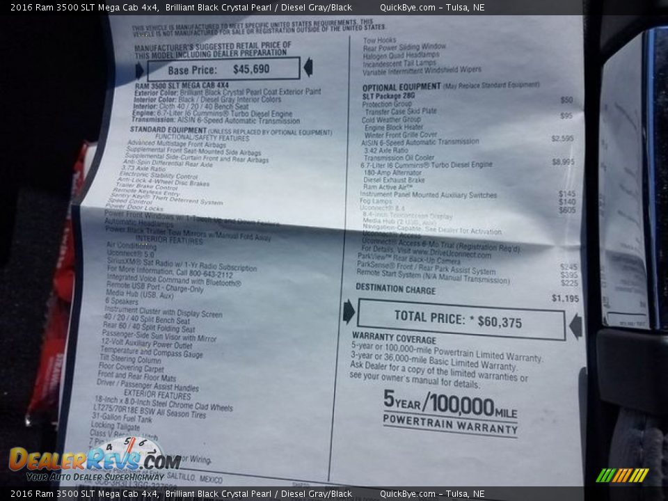 2016 Ram 3500 SLT Mega Cab 4x4 Window Sticker Photo #3