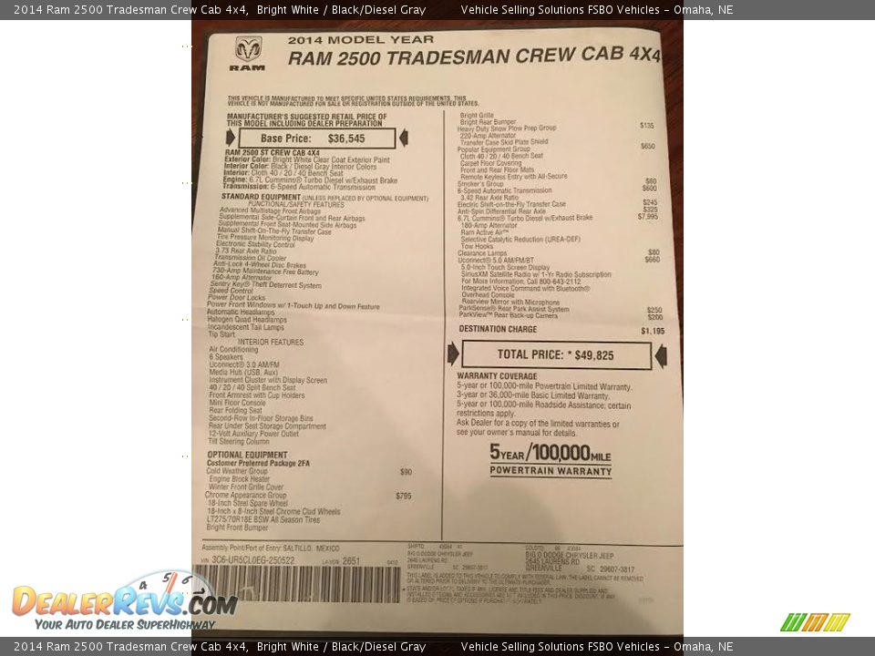 2014 Ram 2500 Tradesman Crew Cab 4x4 Window Sticker Photo #7