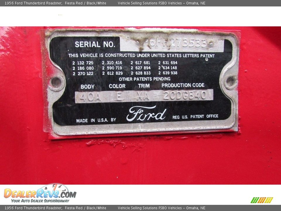 1956 Ford Thunderbird Roadster Fiesta Red / Black/White Photo #16