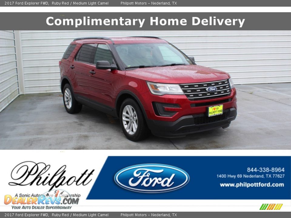 2017 Ford Explorer FWD Ruby Red / Medium Light Camel Photo #1