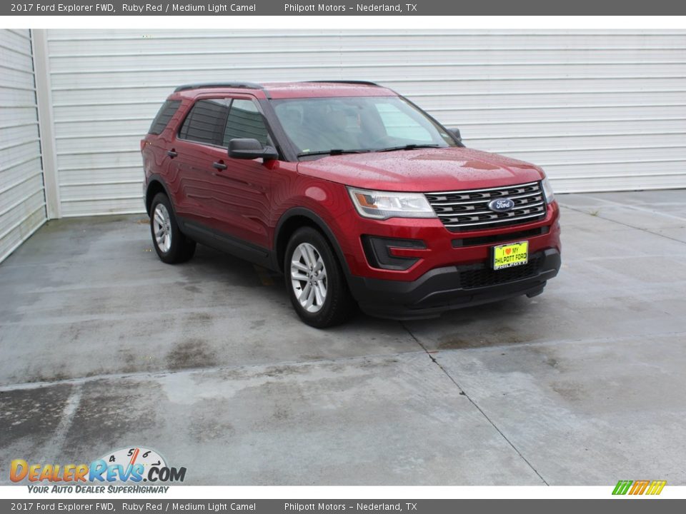 2017 Ford Explorer FWD Ruby Red / Medium Light Camel Photo #2