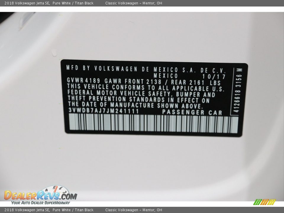 2018 Volkswagen Jetta SE Pure White / Titan Black Photo #19