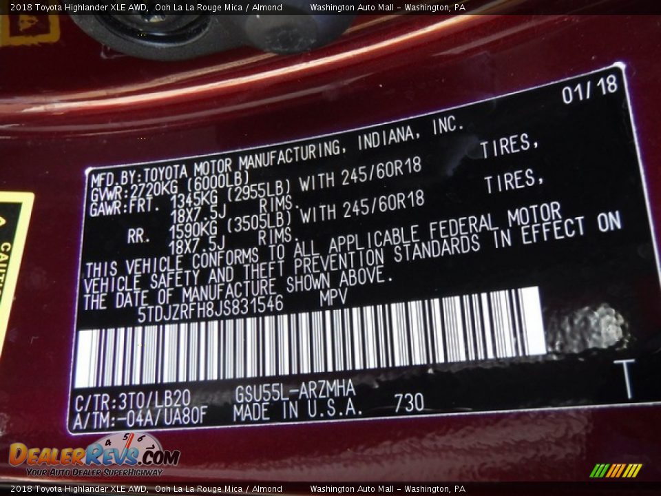 2018 Toyota Highlander XLE AWD Ooh La La Rouge Mica / Almond Photo #31
