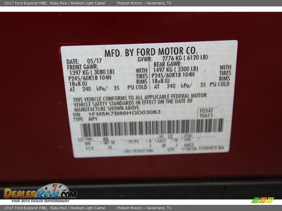 2017 Ford Explorer FWD Ruby Red / Medium Light Camel Photo #30