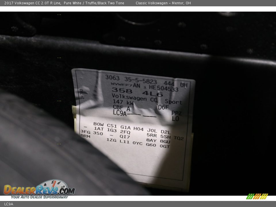 Volkswagen Color Code LC9A Pure White