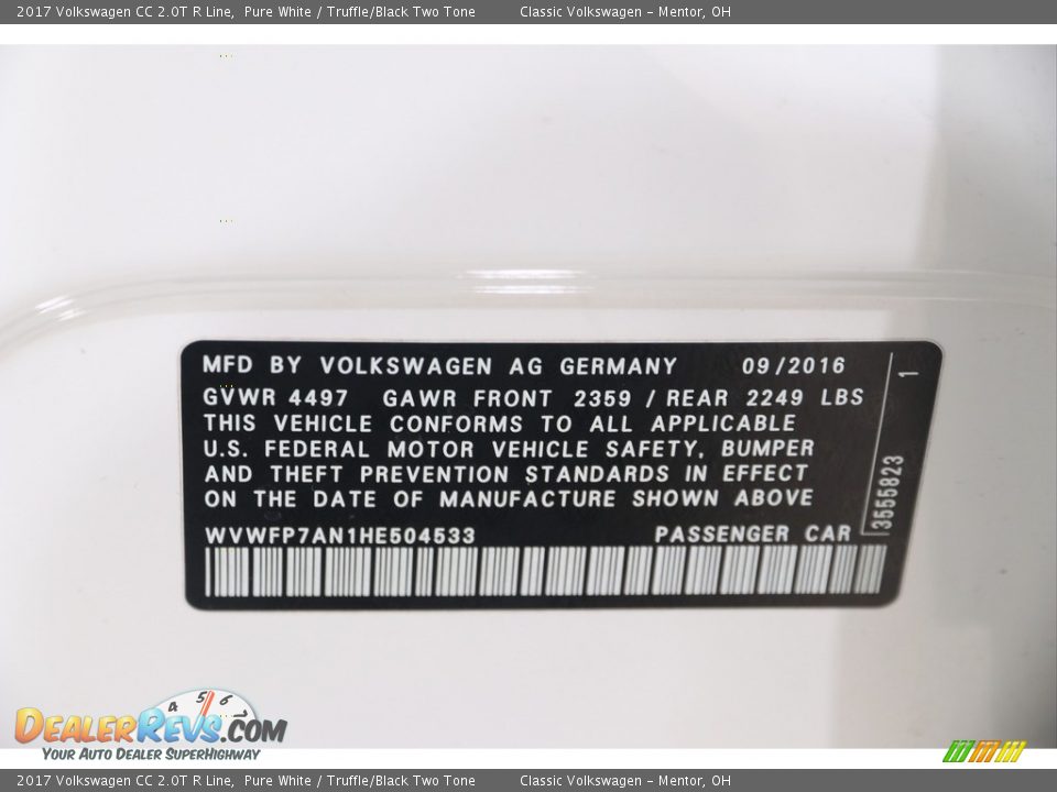 2017 Volkswagen CC 2.0T R Line Pure White / Truffle/Black Two Tone Photo #25