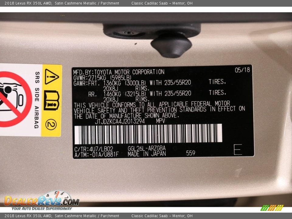 2018 Lexus RX 350L AWD Satin Cashmere Metallic / Parchment Photo #22