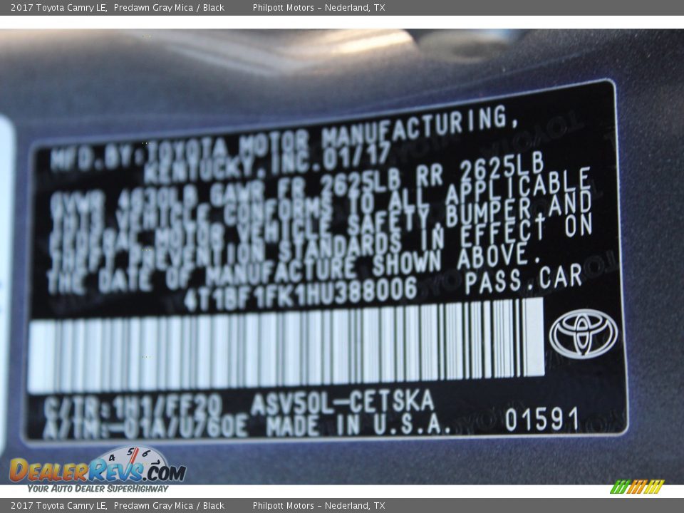 2017 Toyota Camry LE Predawn Gray Mica / Black Photo #29