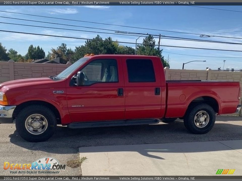 2001 Ford F350 Super Duty Lariat Crew Cab Red / Medium Parchment Photo #1