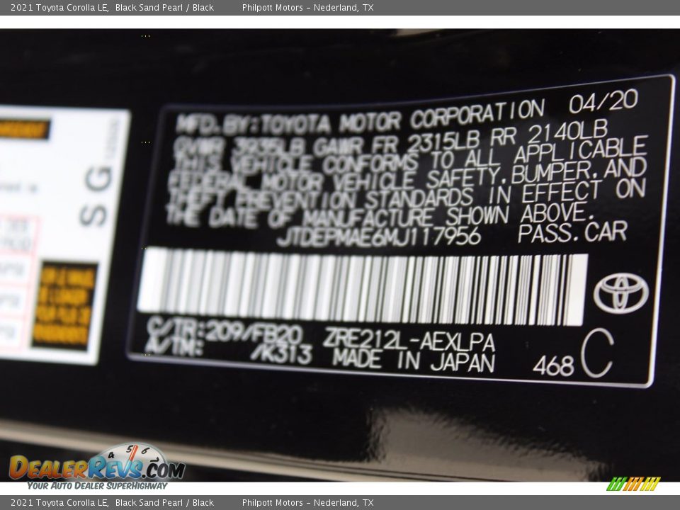 2021 Toyota Corolla LE Black Sand Pearl / Black Photo #23
