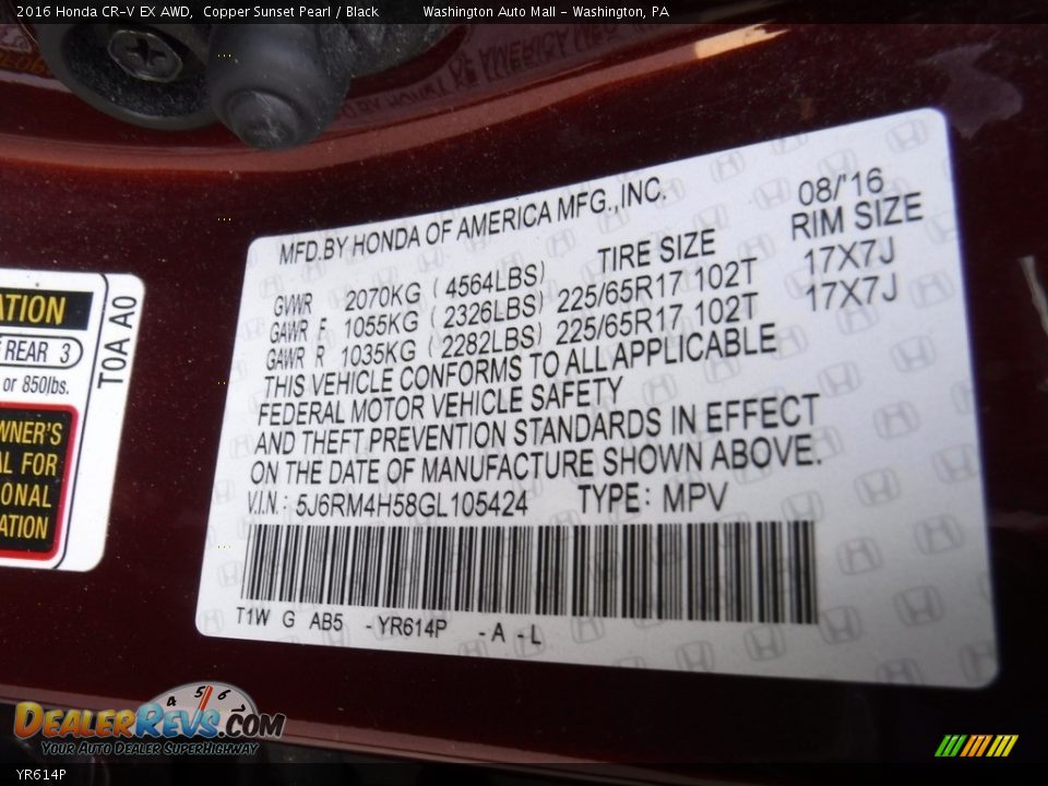 Honda Color Code YR614P Copper Sunset Pearl