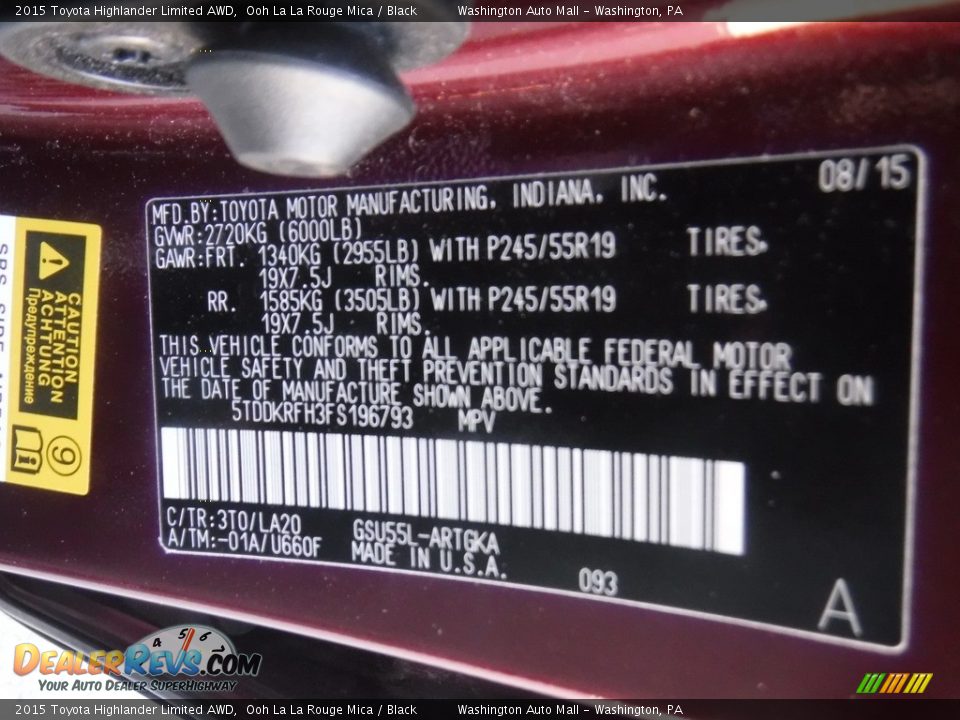 2015 Toyota Highlander Limited AWD Ooh La La Rouge Mica / Black Photo #32