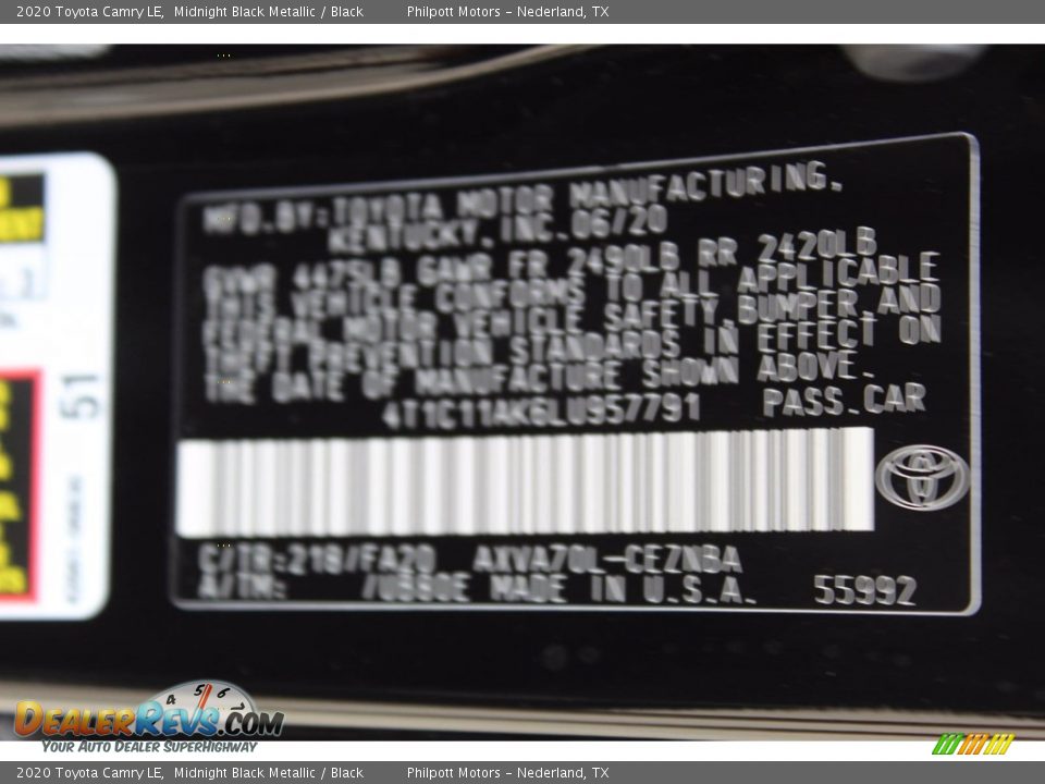 2020 Toyota Camry LE Midnight Black Metallic / Black Photo #23