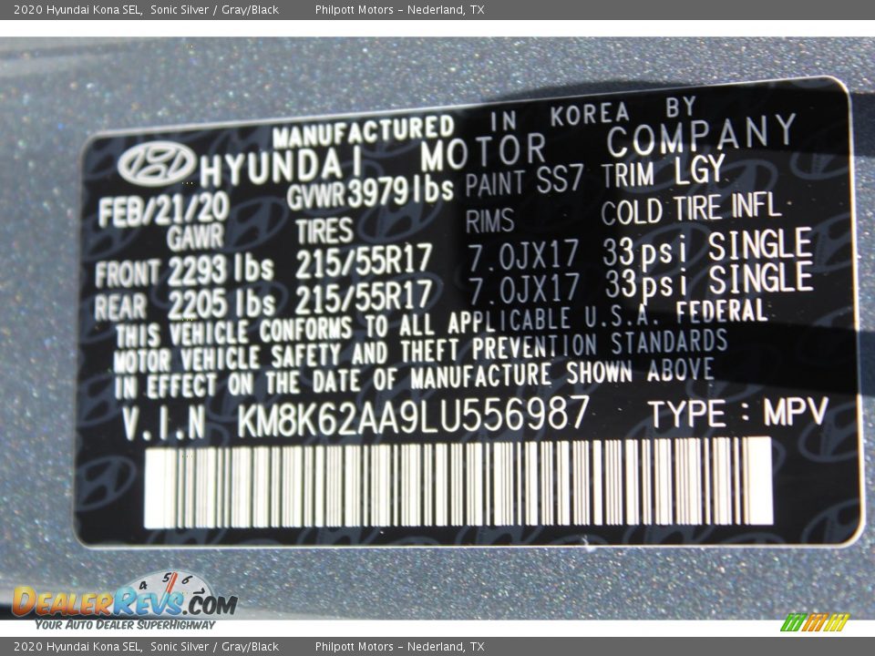 2020 Hyundai Kona SEL Sonic Silver / Gray/Black Photo #24