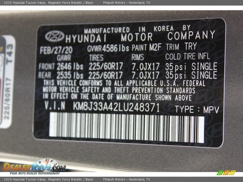 2020 Hyundai Tucson Value Magnetic Force Metallic / Black Photo #24