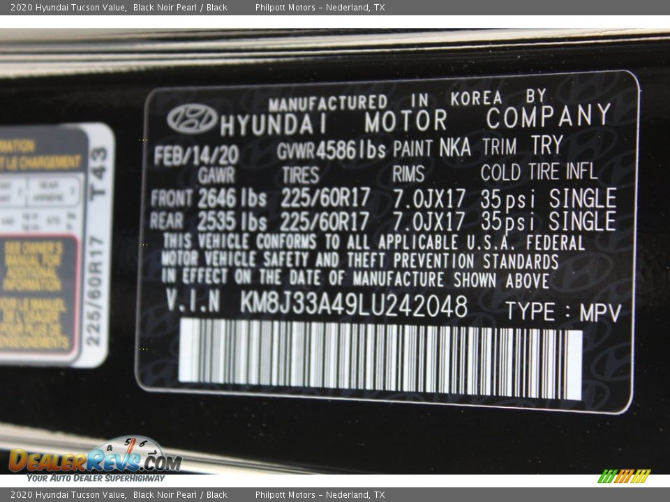 2020 Hyundai Tucson Value Black Noir Pearl / Black Photo #23