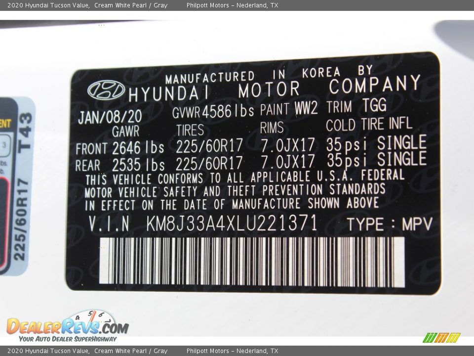2020 Hyundai Tucson Value Cream White Pearl / Gray Photo #23