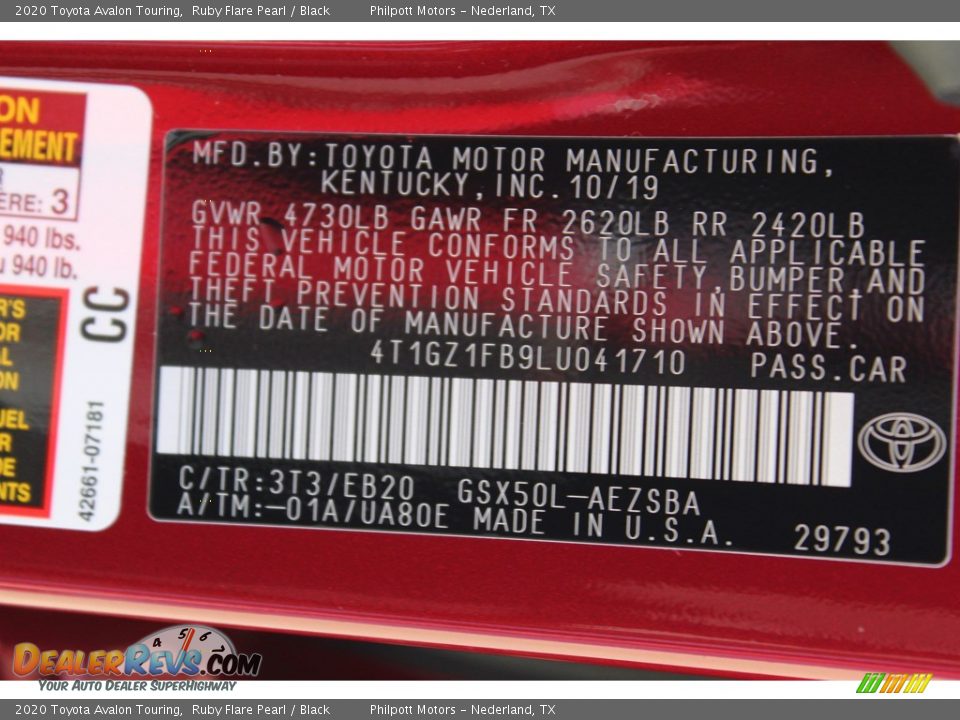 2020 Toyota Avalon Touring Ruby Flare Pearl / Black Photo #27