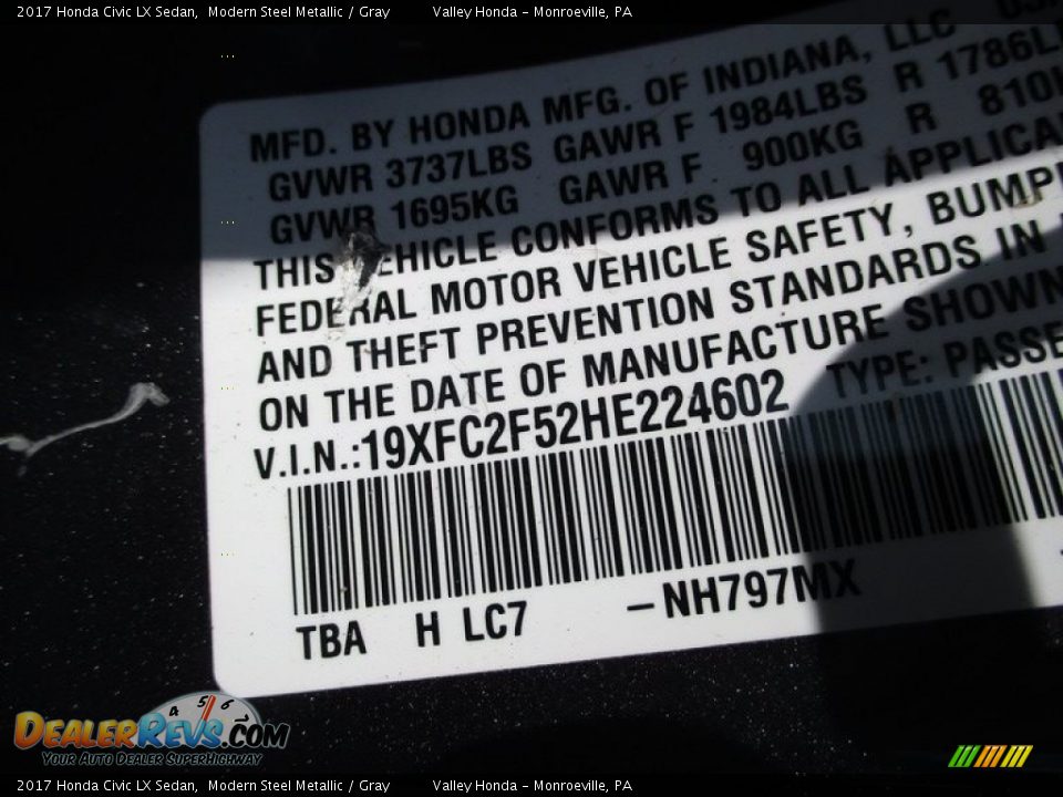 2017 Honda Civic LX Sedan Modern Steel Metallic / Gray Photo #19