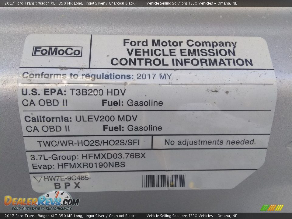 Info Tag of 2017 Ford Transit Wagon XLT 350 MR Long Photo #7