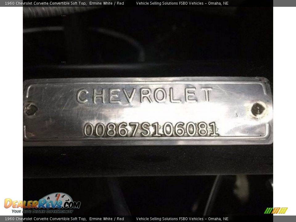 Info Tag of 1960 Chevrolet Corvette Convertible Soft Top Photo #7