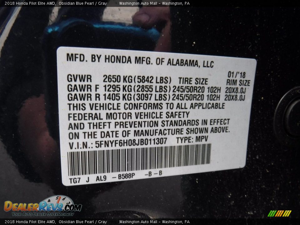2018 Honda Pilot Elite AWD Obsidian Blue Pearl / Gray Photo #34