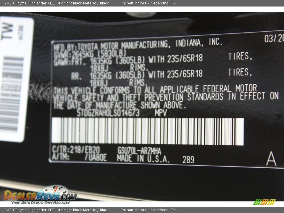 2020 Toyota Highlander XLE Midnight Black Metallic / Black Photo #26