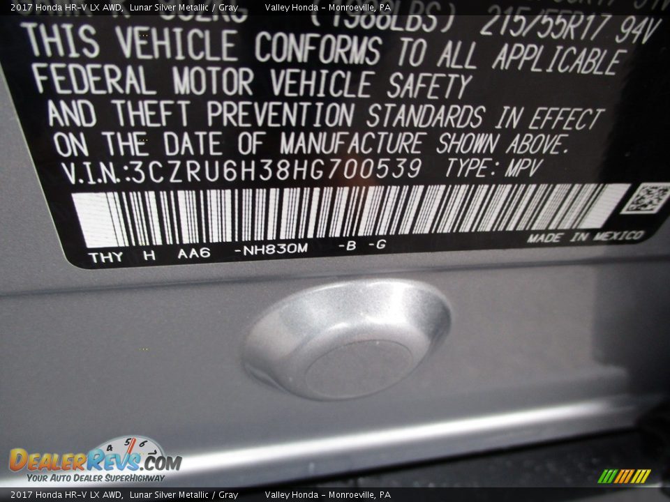 2017 Honda HR-V LX AWD Lunar Silver Metallic / Gray Photo #19