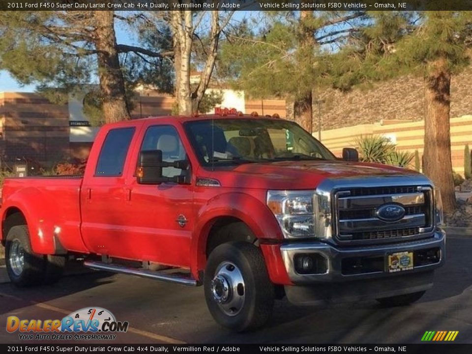 2011 Ford F450 Super Duty Lariat Crew Cab 4x4 Dually Vermillion Red / Adobe Photo #9