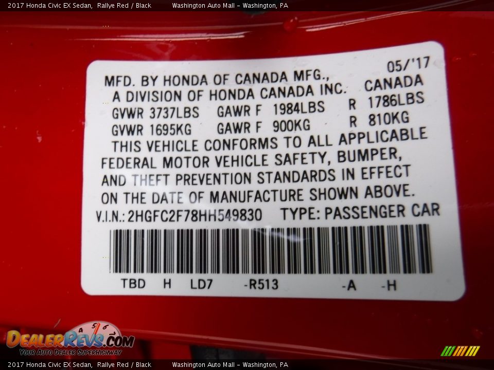 2017 Honda Civic EX Sedan Rallye Red / Black Photo #24