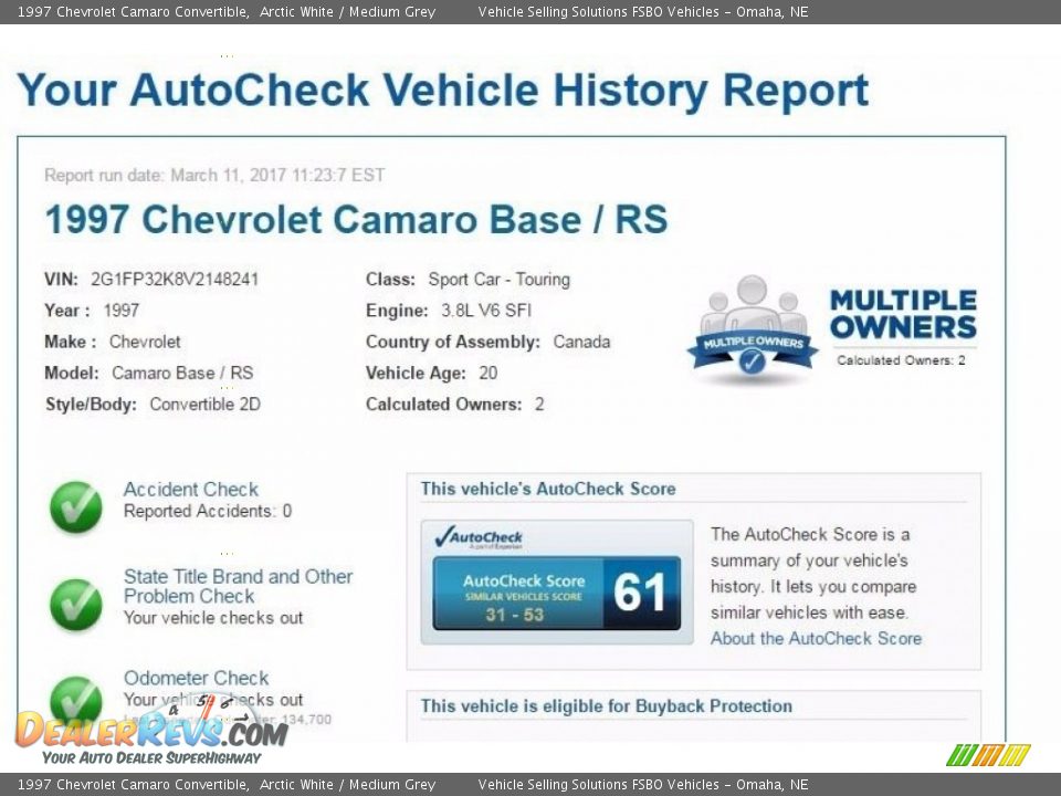 Dealer Info of 1997 Chevrolet Camaro Convertible Photo #2