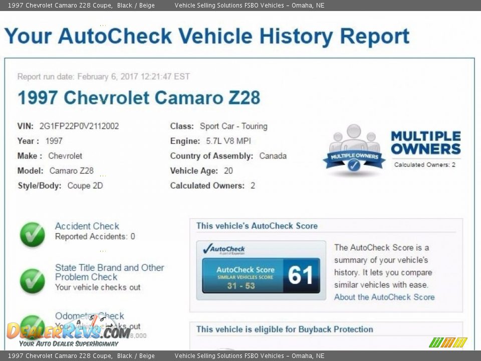 Dealer Info of 1997 Chevrolet Camaro Z28 Coupe Photo #10