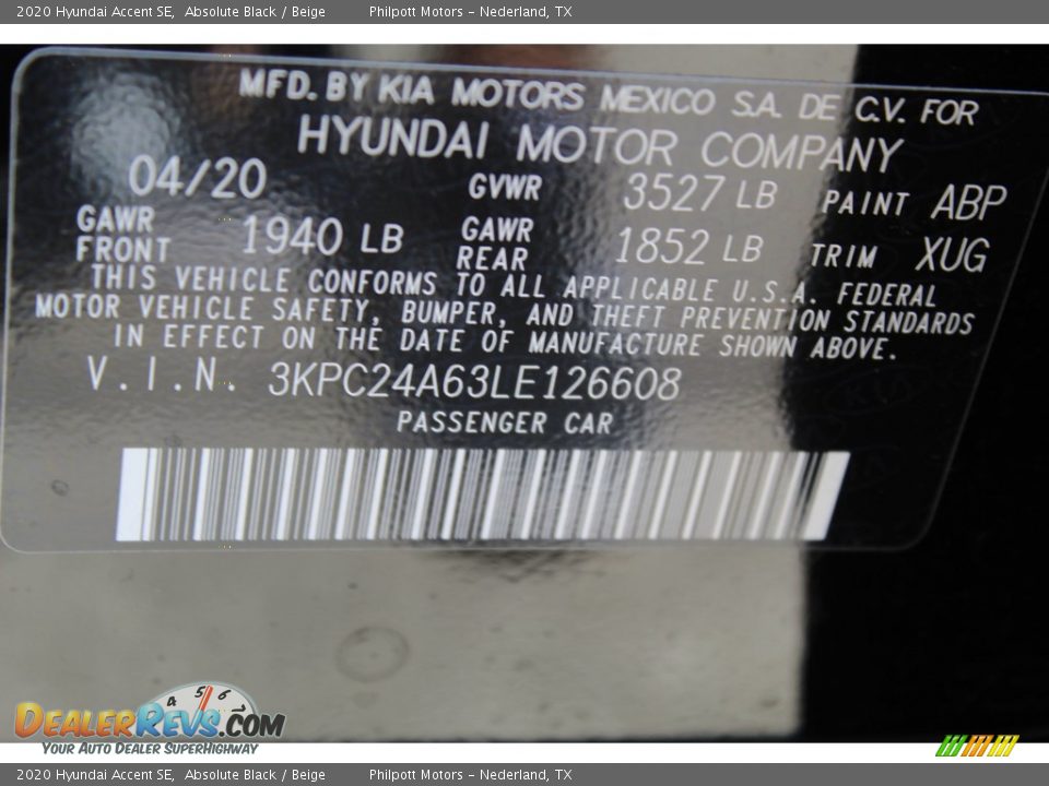 2020 Hyundai Accent SE Absolute Black / Beige Photo #27