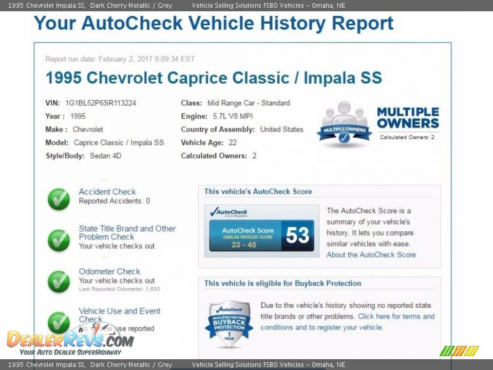 Dealer Info of 1995 Chevrolet Impala SS Photo #2