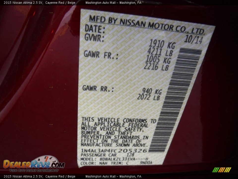 2015 Nissan Altima 2.5 SV Cayenne Red / Beige Photo #27