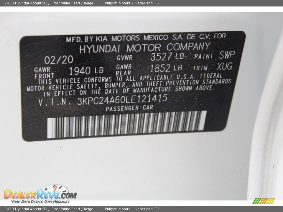 2020 Hyundai Accent SEL Frost White Pearl / Beige Photo #24