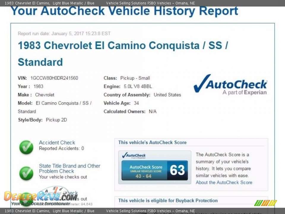Dealer Info of 1983 Chevrolet El Camino  Photo #2